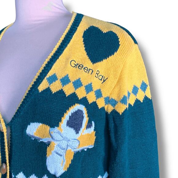 Vintage 90s Green Bay Packers Football Oversized Knit Cardigan Sweater Small - Picture 3 of 11